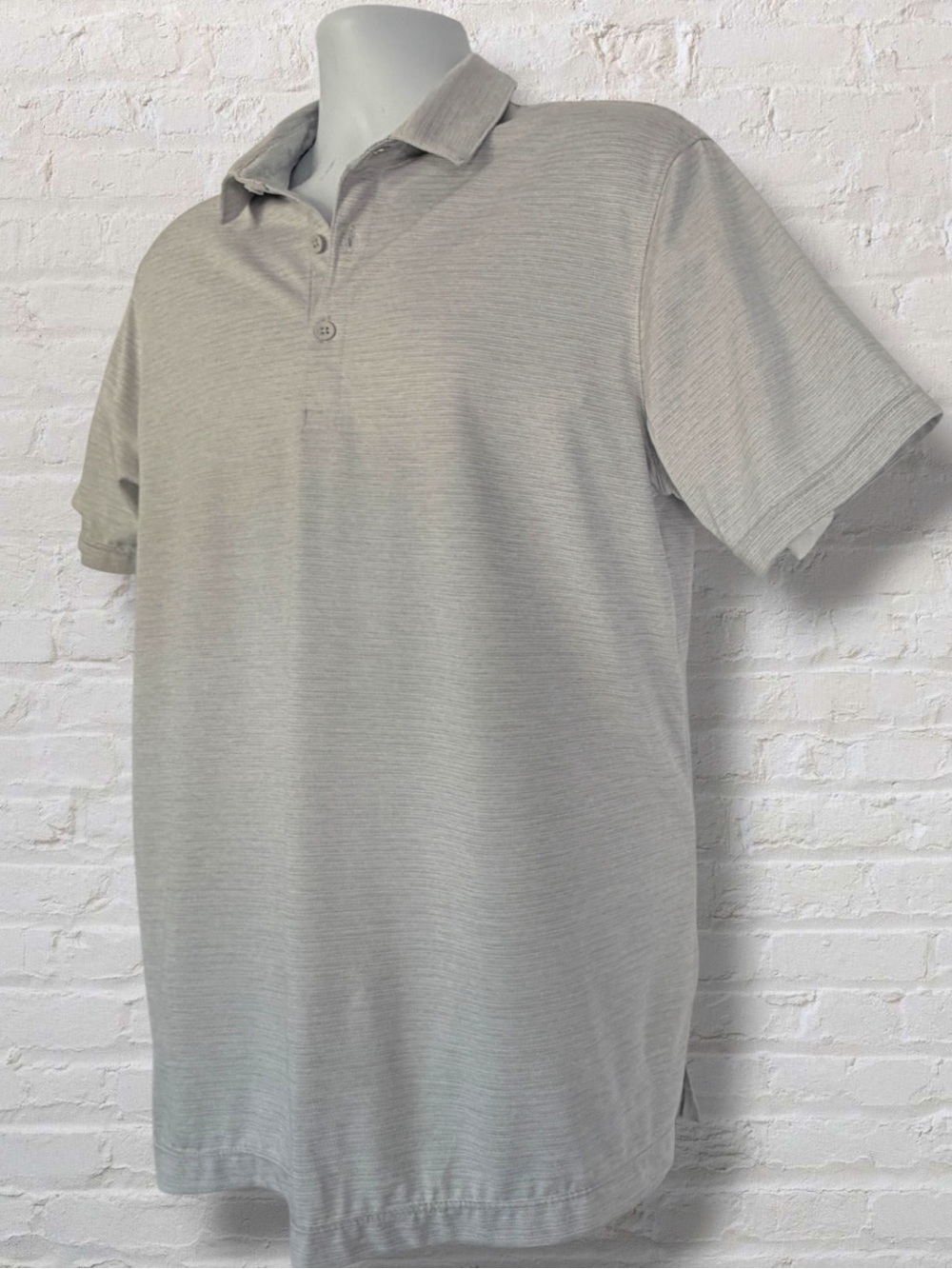 Zella Men’s M Performance Polo short sleeve- Light Gray Sage Micro Stripe - Picture 2 of 10